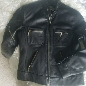 Black leather Clio Moto jacket with zippers